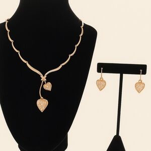 Viennois Rose Gold-Tone Crystal Heart Necklace & Earring Set